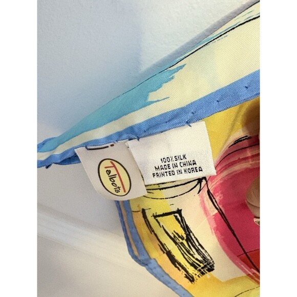 Talbots 100% Silk Watercolor Colorful Oblong Scarf Blue Pink Yellow Green - Picture 5 of 6